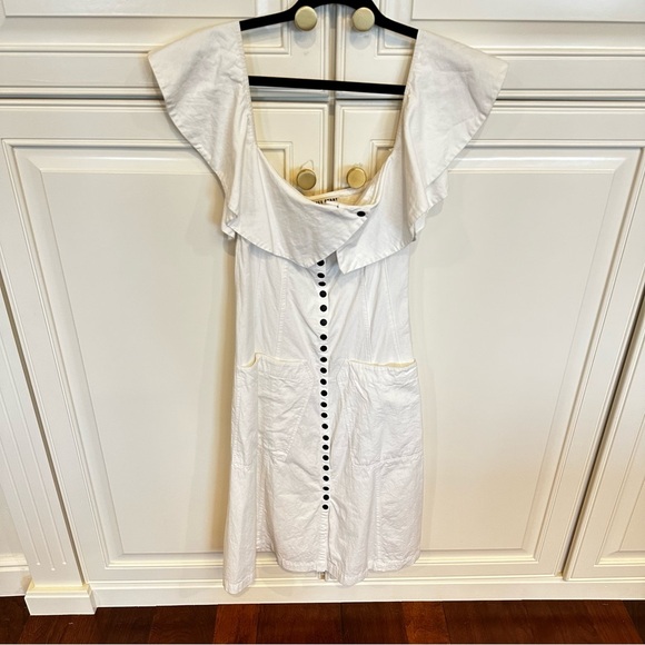 Apiece Apart Aleksander White Off Shoulder Snap Front Midi Dress Cotton Lined 4 - Picture 5 of 13